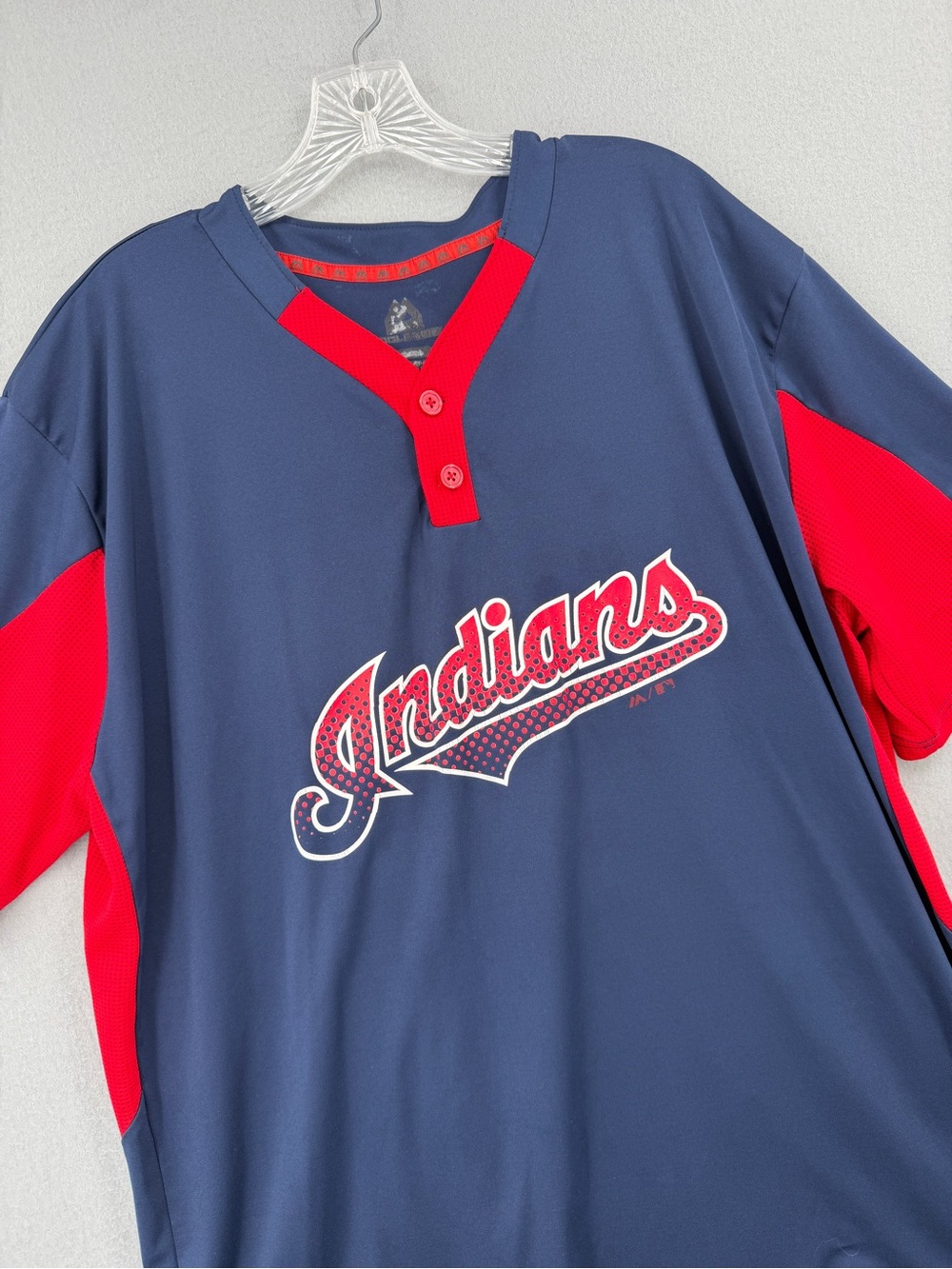 Majestic Cleveland Indians Jersey Adult Size Navy Cool Base MLB Baseball Henley